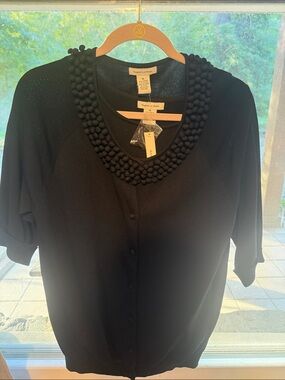 Gabriella Rocha Black Short-Sleeve Button-Front Top with Bubble Beaded Collar